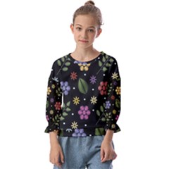 Embroidery Seamless Pattern With Flowers Kids  Cuff Sleeve Top
