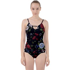 Floral Folk Fashion Ornamental Embroidery Pattern Cut Out Top Tankini Set