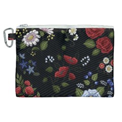 Floral Folk Fashion Ornamental Embroidery Pattern Canvas Cosmetic Bag (xl)