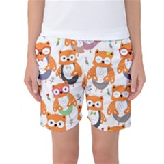 Cute Colorful Owl Cartoon Seamless Pattern Women s Basketball Shorts by Apen