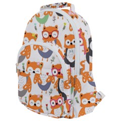 Cute Colorful Owl Cartoon Seamless Pattern Rounded Multi Pocket Backpack