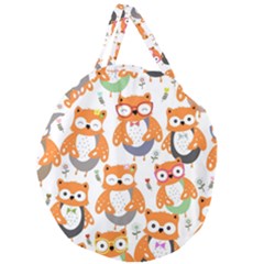 Cute Colorful Owl Cartoon Seamless Pattern Giant Round Zipper Tote