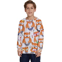 Cute Colorful Owl Cartoon Seamless Pattern Kids  Crewneck Sweatshirt by Apen