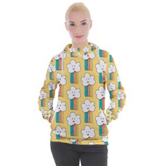 Smile Cloud Rainbow Pattern Yellow Women s Hooded Pullover