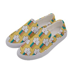 Smile Cloud Rainbow Pattern Yellow Women s Canvas Slip Ons by Apen