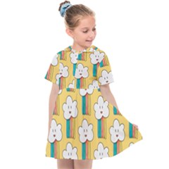 Smile Cloud Rainbow Pattern Yellow Kids  Sailor Dress by Apen