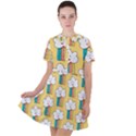 Smile Cloud Rainbow Pattern Yellow Short Sleeve Shoulder Cut Out Dress  View1