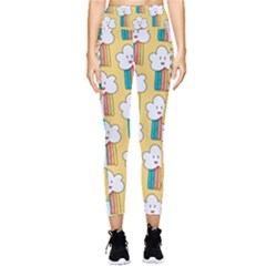 Smile Cloud Rainbow Pattern Yellow Pocket Leggings  by Apen