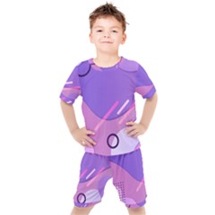 Hand Drawn Abstract Organic Shapes Background Kids  T-shirt And Shorts Set