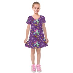 Pumpkin Ghost Skeleton Pattern Kids  Short Sleeve Velvet Dress