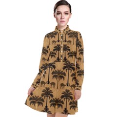 Peacock Feathers Long Sleeve Chiffon Shirt Dress