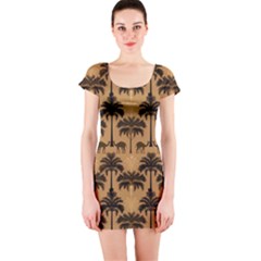 Peacock Feathers Short Sleeve Bodycon Dress