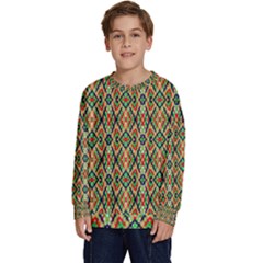 Pattern Design Vintage Abstract Kids  Crewneck Sweatshirt by Jatiart