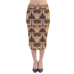 Camel Palm Tree Patern Velvet Midi Pencil Skirt