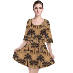 Camel Palm Tree Patern Velour Kimono Dress
