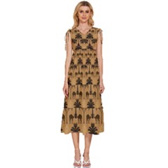 Cat Jigsaw Puzzle V-neck Drawstring Shoulder Sleeveless Maxi Dress