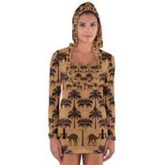 Pattern Symmetry Stack Texture Long Sleeve Hooded T-shirt