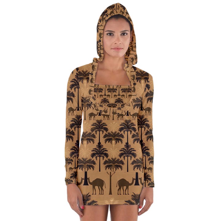 Pattern Symmetry Stack Texture Long Sleeve Hooded T-shirt