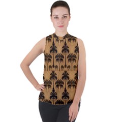 Abstract Design Background Patterns Mock Neck Chiffon Sleeveless Top