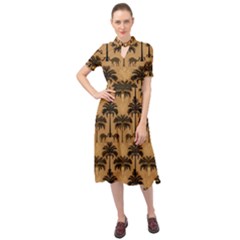 Background Abstract Pattern Design Keyhole Neckline Chiffon Dress