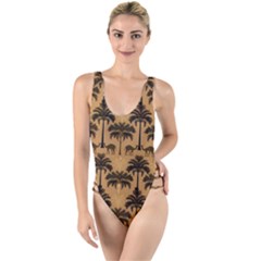 Pattern Background Decorative High Leg Strappy Swimsuit