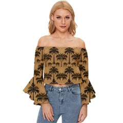 Background Abstract Pattern Design Off Shoulder Flutter Bell Sleeve Top