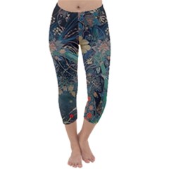 Vintage Peacock Feather Capri Winter Leggings  by Jatiart