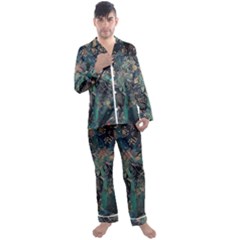 Bird Flower Tree Forest Men s Long Sleeve Satin Pajamas Set