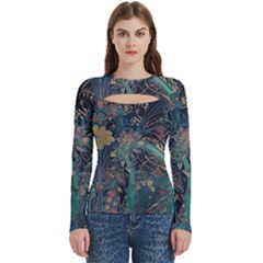 Vintage Peacock Feather Women s Cut Out Long Sleeve T-shirt
