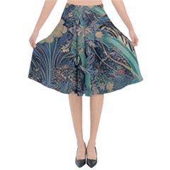 Vintage World Map Flared Midi Skirt