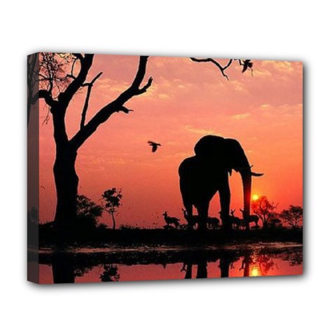 Elephant Landscape Tree Africa Sunset Safari Wild Deluxe Canvas 20  X 16  (stretched) by Jatiart