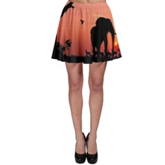 Elephant Landscape Tree Africa Sunset Safari Wild Skater Skirt