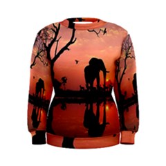 Elephant Landscape Tree Africa Sunset Safari Wild Women s Sweatshirt