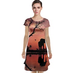 Elephant Landscape Tree Africa Sunset Safari Wild Cap Sleeve Nightdress