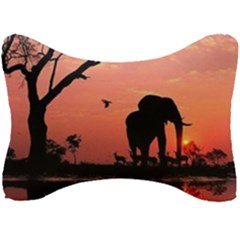 Elephant Landscape Tree Africa Sunset Safari Wild Seat Head Rest Cushion by Jatiart