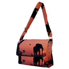 Elephant Landscape Tree Africa Sunset Safari Wild Full Print Messenger Bag (m) by Jatiart