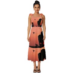 Elephant Landscape Tree Africa Sunset Safari Wild Tie-strap Tiered Midi Chiffon Dress by Jatiart