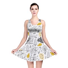 Doodle Seamless Pattern With Autumn Elements Reversible Skater Dress