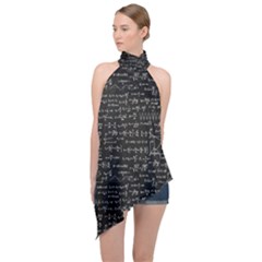 Math Equations Formulas Pattern Halter Asymmetric Satin Top