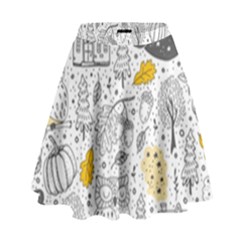 Doodle Seamless Pattern With Autumn Elements High Waist Skirt