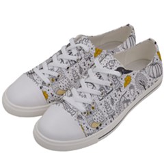 Doodle Seamless Pattern With Autumn Elements Women s Low Top Canvas Sneakers