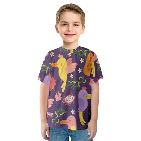 Exotic Seamless Pattern With Parrots Fruits Kids  Sport Mesh T-shirt by Ravend