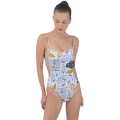 Doodle Seamless Pattern With Autumn Elements Tie Strap One Piece Swimsuit