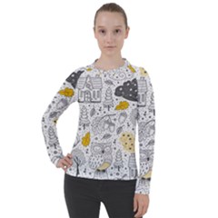 Doodle Seamless Pattern With Autumn Elements Women s Pique Long Sleeve T-shirt