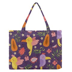 Exotic Seamless Pattern With Parrots Fruits Zipper Medium Tote Bag