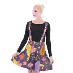 Exotic Seamless Pattern With Parrots Fruits Suspender Skater Skirt