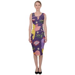 Exotic Seamless Pattern With Parrots Fruits Sleeveless Pencil Dress