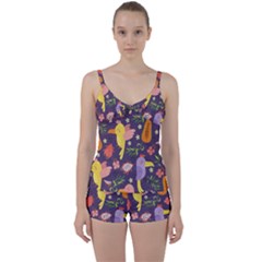 Exotic Seamless Pattern With Parrots Fruits Tie Front Two Piece Tankini