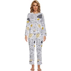 Doodle Seamless Pattern With Autumn Elements Womens  Long Sleeve Lightweight Pajamas Set by Ravend