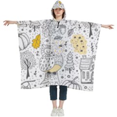 Doodle Seamless Pattern With Autumn Elements Women s Hooded Rain Ponchos